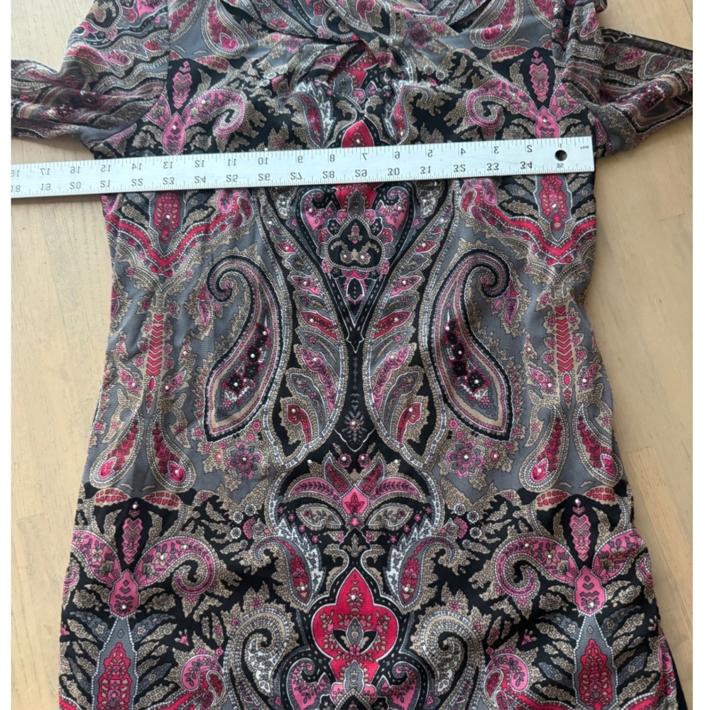 INC International Concepts Pink Paisley Mesh Keyhole Top Rhinestone Blouse Small - Picture 5 of 6